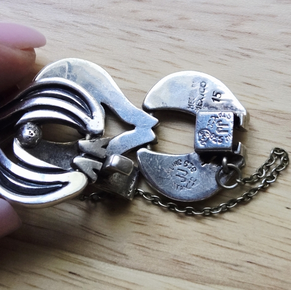 STERLING SILVER 925 SIGNED JJ TAXCO MEXICO HEAVY MODERNIST BRACELET 6.5" HEAVY - Picture 4 of 10